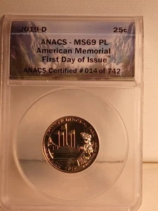 2019-D Quarter American Memorial Park ANACS MS-69 "PROOF-LIKE" - Picture 1 of 2