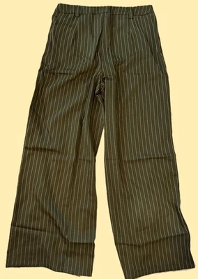 Pantalón Missguided Verde Oliva Rayas Pierna Ancha Mujer XL NUEVO Foto 1 de 4