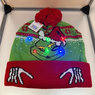 Gorro The Grinch Light Up Navidad Pom Pom Rojo/Verde Talla Única Nuevo con Etiquetas Foto 1 de 4