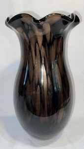 Vintage Art Glass Vase Black Amethyst Gold Glitter 11” Hollywood Regency - Picture 1 of 5