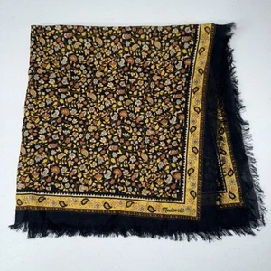 Madewell Women’s Floral Square Scarf Handkerchief Fringe Trim Black Yellow 21x21 - Picture 1 of 5