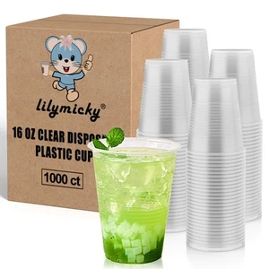1000 PACK 16 oz Clear Plastic Cups, Cold Disposable Party Drinking Cups for P... - Picture 1 of 7