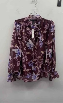 Blusa transparente para mujer White House Black Market ciruela floral cuello atado S nueva con etiquetas Foto 1 de 4