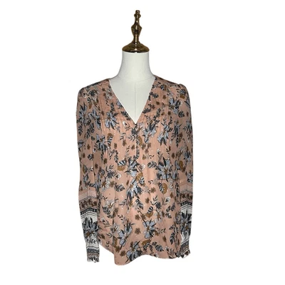 Veronica Beard Pink Floral Long Sleeve Lowell Blouse Size 0 Silk Pleated V-neck - image 1 of 4