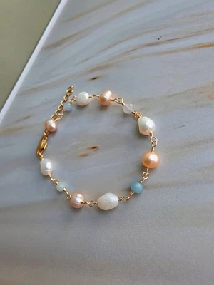 Pulsera Aguamarina Oro 18k Perlas Arco Iris Agua Dulce Regalos de Cumpleaños para Mujer Foto 1 de 4