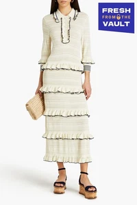 RRP€1120 ZIMMERMANN Knitted Midi Dress AU0P US2P UK6P XS Tiered 3/4 Sleeve - Picture 1 of 7