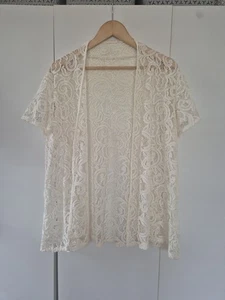 Cream Lace Kimono Cardigan Cover Up Size XL/XXL Boho Festival Beachwear UK - Picture 1 of 5
