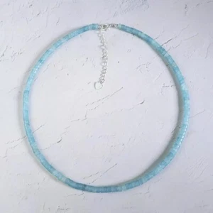3x6mm Aquamarine Choker Barrel Beads Necklace Aquamarine Crystal Choker 18" - Picture 1 of 8