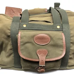 Vtg Eddie Bauer Canvas Duffel Bag 90s Carry On Weekender Travel Leather Green - Picture 1 of 13