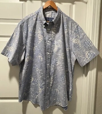 Camisa Brooks Brothers Hawaiana Botón Manga Corta Algodón Azul Blanco XXL Foto 1 de 4