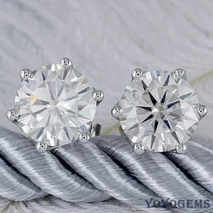 Echte Moissanit Solitär Ohrstecker 2 Karat Rundschliff massiv 14K Weißgold - Bild 1 von 8