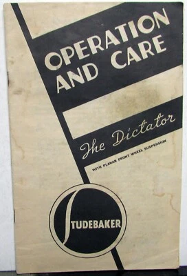 Studebaker Dictator 1936 con suspensión de rueda delantera plana manual del propietario Foto 1 de 4