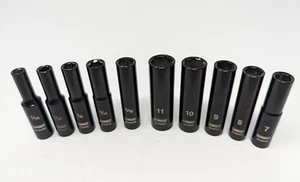 Genuine DeWalt Black Chrome 1/4" Drive Deep 10pc Socket Set Standard/Metric NEW - Picture 1 of 7