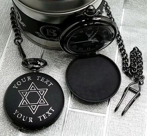 DAVIDSTERN Magen PERSONALISIERTE TASCHENUHR graviert hebräisch jüdisch graviert - Bild 1 von 2