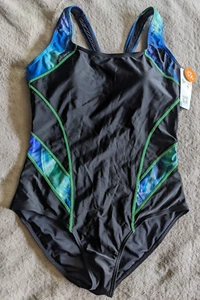 ATTRACO One Piece Swimsuit Womens L Black Blue Green NEW NWT - Picture 1 of 6