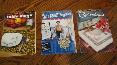 3 centros de mesa de colección de revistas de libros con patrones de los años 50 mesa de bazar tejer ganchillo Foto 1 de 4