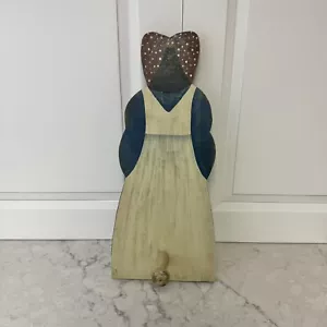 Vintage Black Folk Art Wooden Hand Painted Wall Mounted Woman With Peg - Picture 1 of 8