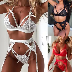 Reggiseno E Perizoma In Pizzo Con Lingerie Sexy Da Donna. Intimo Da Notte ▼ - Foto 1 di 14