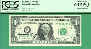 COURTESY AUTOGRAPH - FRANCINE NEFF - 1974 $1 FRN - PCGS CU 63 PPQ - Picture 1 of 2