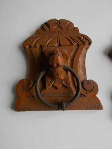 2 Small French Antique Corbels Brackets Hand Carved Wood Architectural Lion Head Cover