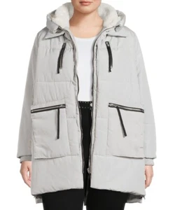 Jason Maxwell Women's Side Zip Puffer Coat Light Gray size large - Picture 1 of 5