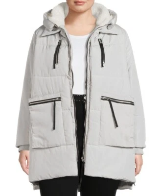 Abrigo acolchado con cremallera lateral para mujer Jason Maxwell gris claro talla grande Foto 1 de 4