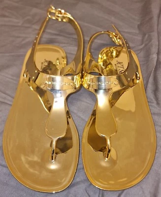 Michael Kors Mk Plate Jelly Gold Flip Flop, Size 2, Michael Kors Size 5M - Image 1 of 4