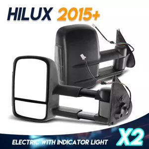 Pair Black Extendable Towing Mirrors w/ Indicators for Toyota Hilux 2015/7 ON - Picture 1 of 13