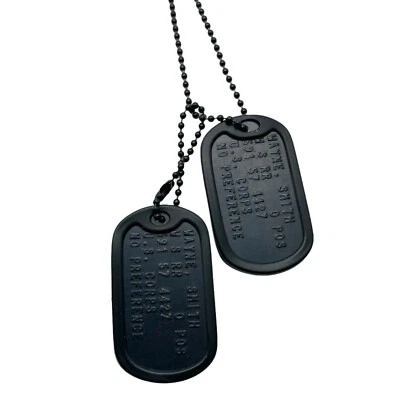 BLACK SPECIAL FORCES US MILITARY ARMY ID DOG TAGS SET by THEDOGTAGCO with chains - Image 1 of 4