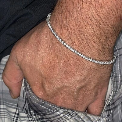 真实纯色 925 纯银网球手链单排 CZ 男式女式 2 毫米 6-8.5 — 第 1/4 张图片