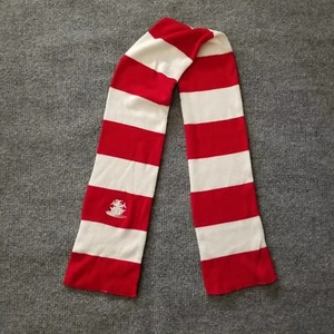 Red and White Striped Scarf with Embroidered White Snowflake Ribbed Knit Stretch - Picture 1 of 10