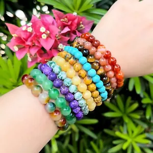 Pulseras de cristal elásticas de 8 mm surtido cuentas de piedras preciosas naturales curación Reiki - Imagen 1 de 65