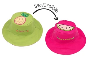 New FlapJack Kids Reversible Hat UPF 50+ Med 2-4 yrs PINEAPPLE WATERMELON Pink - Picture 1 of 3