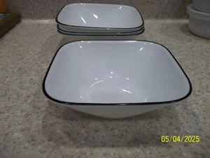 4 Pc Corelle Square White Bowls w Dark Blue Trim 6 1/4" Soup Cereal - Picture 1 of 3