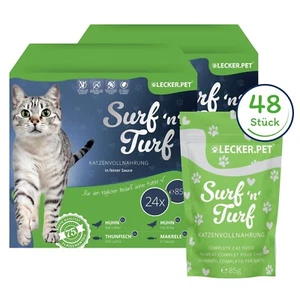 48 x 85 g Surf'n'Turf Pouches Katzenfutter in Sauce 4er Multipack Lecker.Pet® - Bild 1 von 7