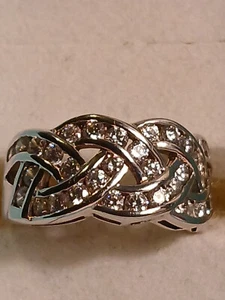 925 Sterling Silber funkelnder weißer CZ geflochtener Bandring signiert GSJ DQ CZ Gr. 6 - Bild 1 von 6