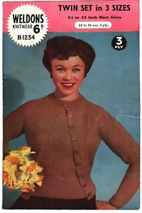 AUTHENTIC 1950'S 3 PLY KNITTING PATTERN TWINSET 34-42" ARGYLL 547 - Picture 1 of 1