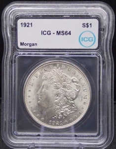 US 1921 P SILVER MORGAN DOLLAR $1 ICG MS64 BU UNC PHILADELPHIA MINT C359 - Picture 1 of 2