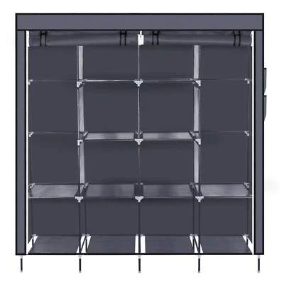 67" Clothes Closet Wardrobe Clothes Storage Rack 12 Shelves 4 Side Pockets Gray Foto 1 de 4