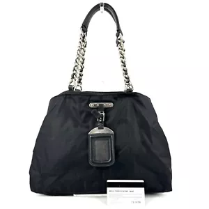 PRADA Chain Shoulder Bag Hand Bag Nylon Black Tag Made In ITALY Auth - Picture 1 of 18