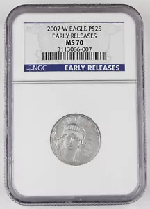2007 W $25 1/4 Oz PLATINUM American EAGLE Burnished Coin NGC MS70 Early Releases - Picture 1 of 4