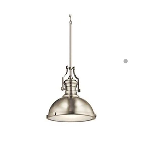Nickel Industrie Pendelleuchte Kuppel LED Pendelleuchte dimmbar - Kichler satiniert - Bild 1 von 2