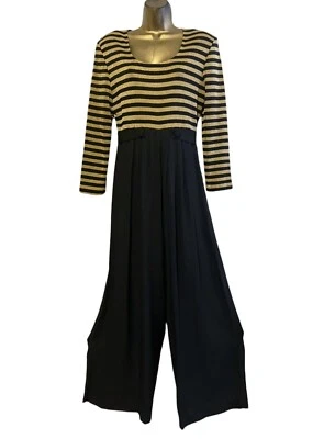 Macacão vintage 10 dourado lamé listrado com cinto perna larga festa náutica coquetel - Imagem 1 de 4