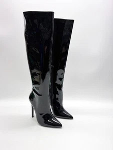 ASOS Carly Black Patent Womens Knee High Boots - Size UK 3 - NEW - RRP = £60.00 - Picture 1 of 11