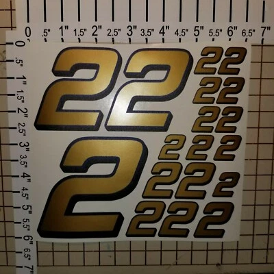 Gold w/ blue / black #2's  Racing Numbers Vinyl Decal Sheet 1/10- 1/12 traxxas - Image 1 of 4