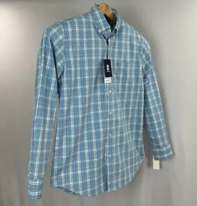Camicia uomo IZOD bottoni piccola blu casual manica lunga cotone poliestere nuova con etichetta - Foto 1 di 13