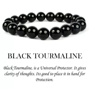 Bracciale Tormalina Naturale AAA Nero Pietra Cristallo 8mm Braccialetto Perline - Foto 1 di 12