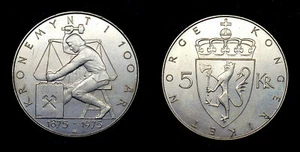 NORWAY 5 KRONER 1975 - UNC - 100 years Norway krone - Picture 1 of 1