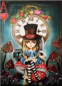Kit Pittura Diamante Orologio Fiaba Asso Di Cuori Funghi Alice 8x12 Nuovo - Foto 1 di 3