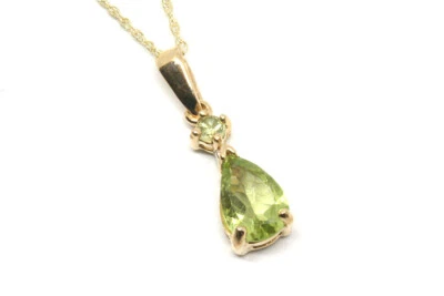 9ct Gold Peridot Teardrop Necklace Pendant and 18" chain Gift Boxed Made in UK - Imagem 1 de 4